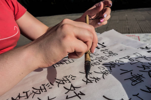 istock Chinese female hands writing Chinese calligraphy 1053950814