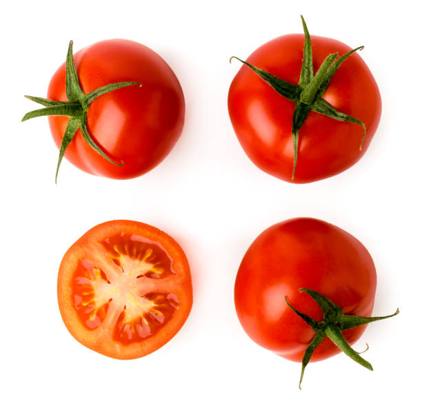 istock Set of ripe tomatoes on a white background. 1053950908