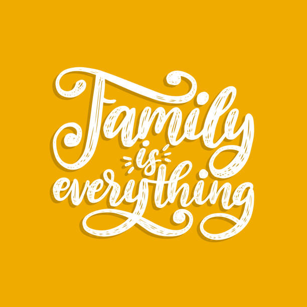 Family Is Everything, handwritten phrase. Vector inspirational quote. Hand lettering for poster, textile print. Family Is Everything, handwritten phrase on yellow background. Vector inspirational quote. Hand lettering for poster, textile print. family word stock illustrations