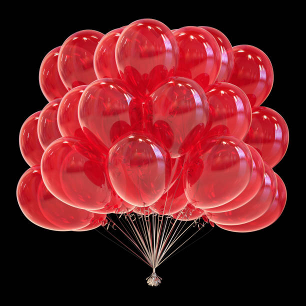 red helium balloons party birthday decoration bubbles. 3d  rendering, isolated on black background