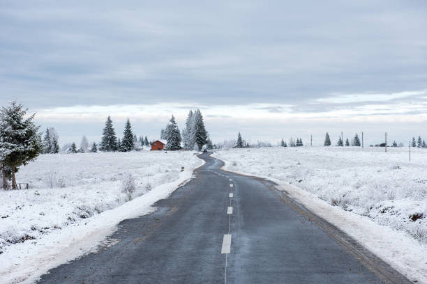 istock Winter asphalt road in forest 1053953022