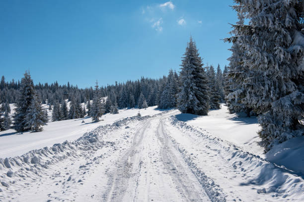 istock Snowy mountain country road 1053953048