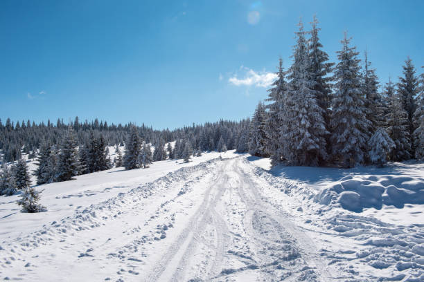 istock Snowy mountain country road 1053953054