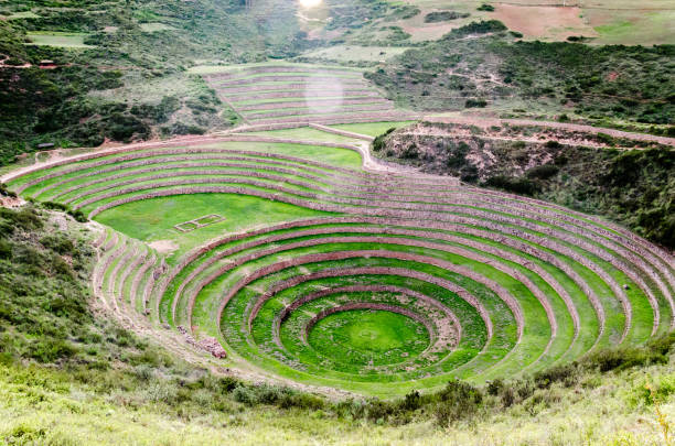 istock Full view of the ancient constructions that were used for agriculture in Moray, Peru 1053953316