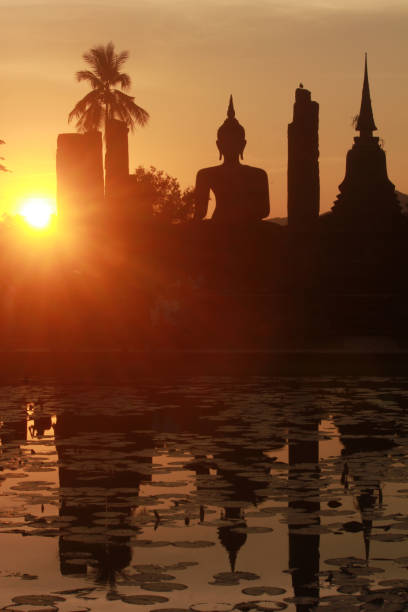 Sukhothai Thailand sunset stock photo