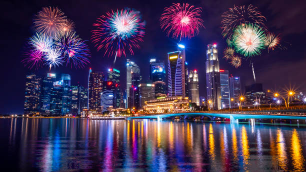 istock Singapore cityscape Night light with fireworks 1 1053965254