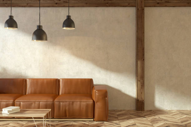 istock Leather sofa in beige living room close up 1053967850