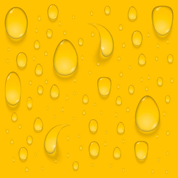 czysta woda, olej, miód, deszcz realistyczne krople na przezroczystym tle szkła piwnego, butelki lub złotej folii. wektor izolowana ilustracja. - cooking oil drop honey beer stock illustrations