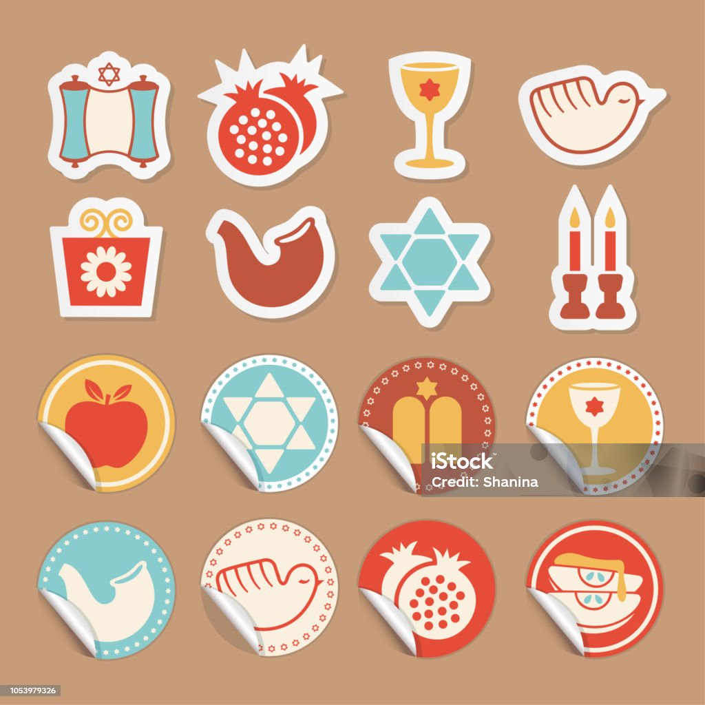 Rosh Hashanah Vector Stickers Vector stickers for Rosh Hashanah,new year jewish holiday Rosh Hashanah stock vector