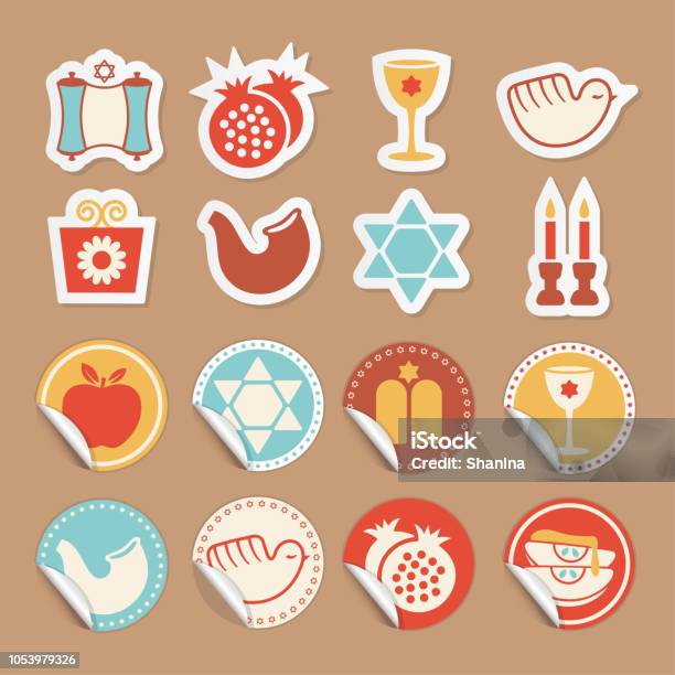 Rosh Hashanah Vector Stickers Stock Illustration - Download Image Now - Rosh Hashanah, Holiday - Event, Judaism