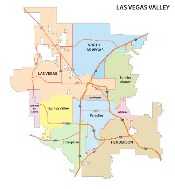 Las Vegas Valley road and administrative map, Nevada Las Vegas Valley road and administrative vector map, Nevada las vegas stock illustrations