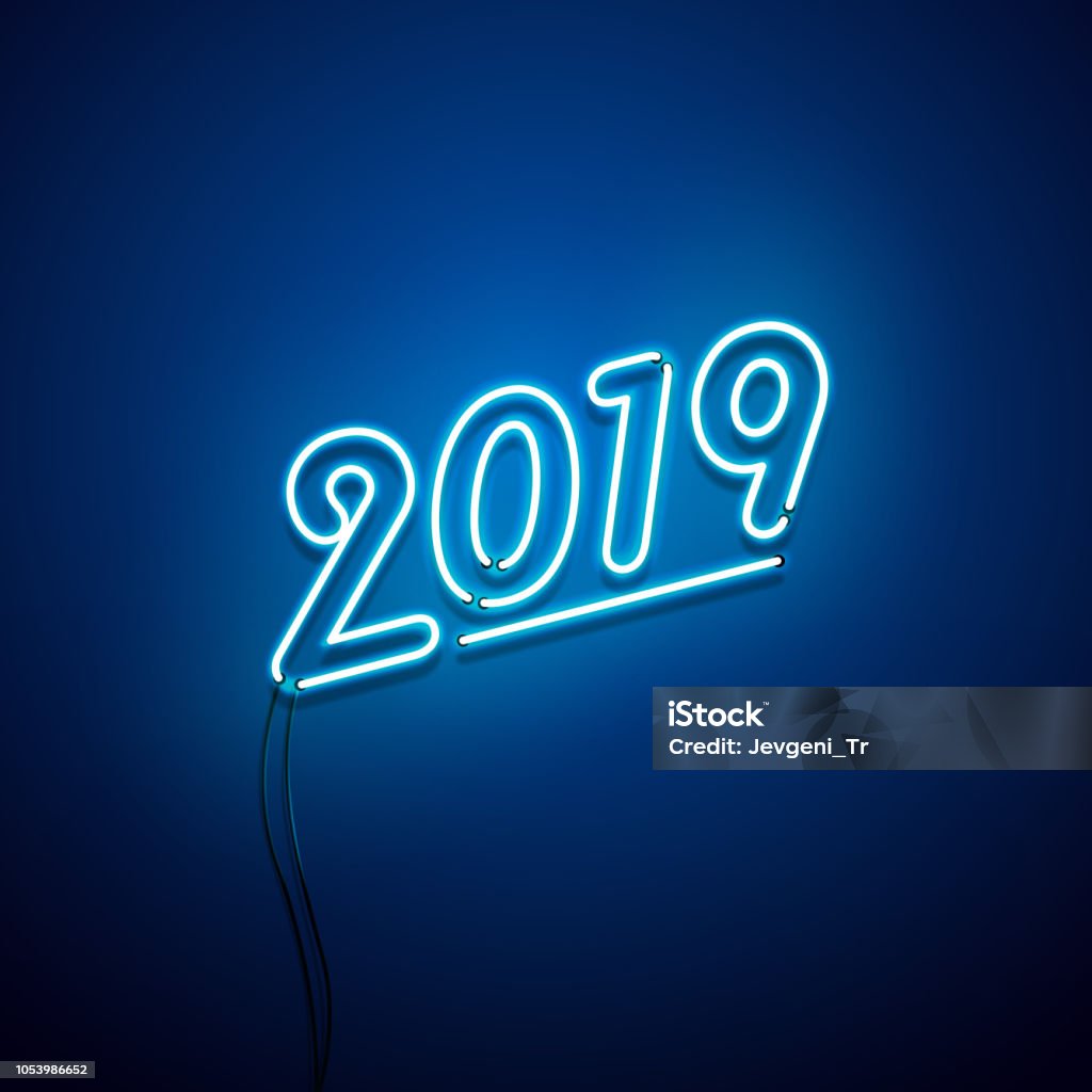 New year 2019 neon sign New year 2019 neon sign. Vector background. 2019 stock vector