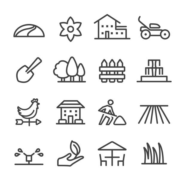 Landscaping Icons - Line Series Landscaping, Gardening, lawn mower clip art stock illustrations