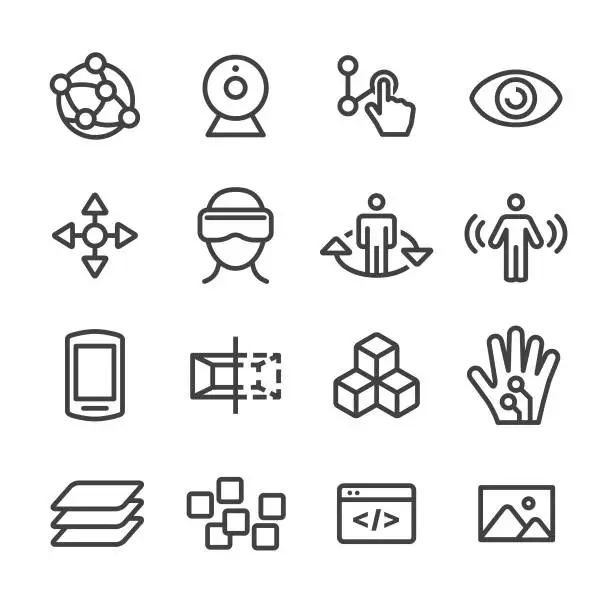 Vector illustration of Virtual Reality Icons Set - Line Series