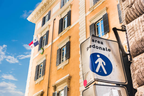 istock Area Pedonale (Pedestrian area) sign in Rome 1054000372