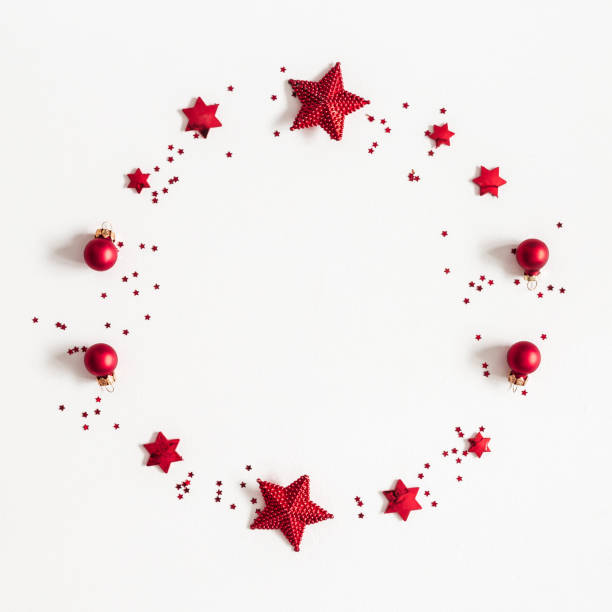 istock Christmas composition. Christmas wreath on white background. Flat lay, top view, copy space, square 1054001978
