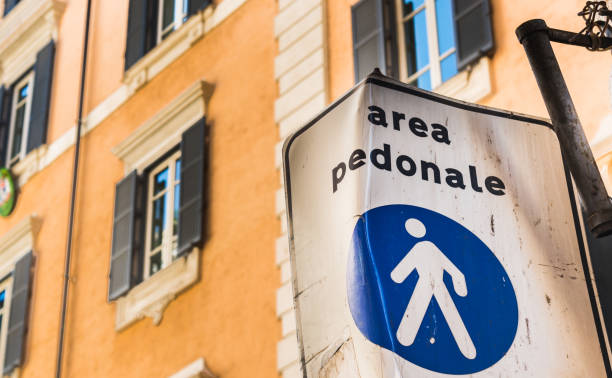 istock Area Pedonale (Pedestrian area) sign in Rome 1054003808