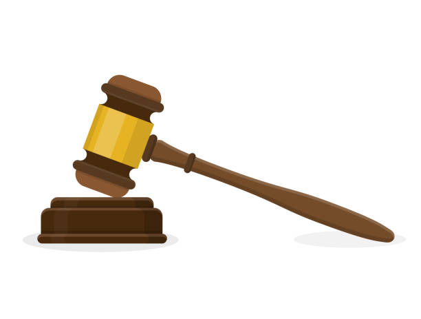 ilustraciones, imágenes clip art, dibujos animados e iconos de stock de diseño plano de martillo de oro martillo de madera de ley - law weight scale legal system gavel