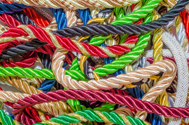 istock Multi-colored braided decorative laces scattered in a mess. Textile manufacture, threads, decor. 1054008370