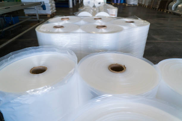 istock rolls of polyethylene or polypropylene film in a warehouse 1054009630