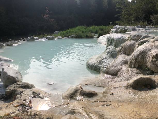 istock Outdoor thermal bath made if stines a d rocks with sulphurous water 1054024680