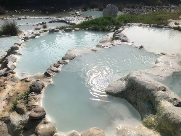 istock Outdoor thermal bath made if stines a d rocks with sulphurous water 1054025360