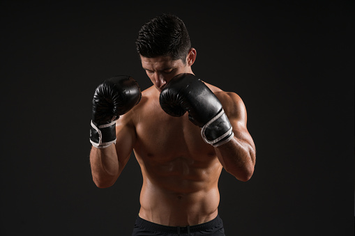 Boxer over black background