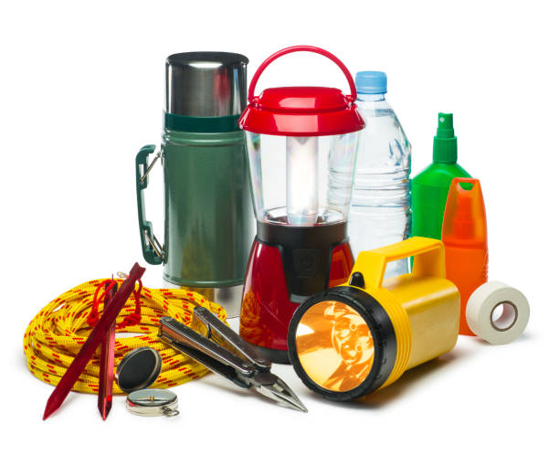 istock Camping supplies isolated on white background 1054029820