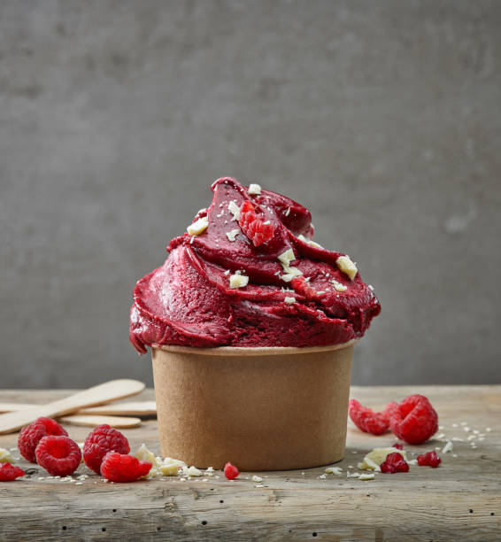 paper cup of raspberry sorbet