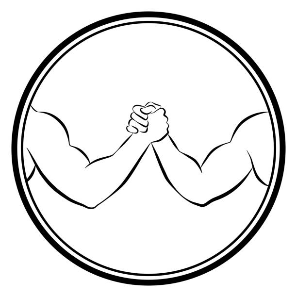 ilustraciones, imágenes clip art, dibujos animados e iconos de stock de concurso de vencidas. aislado redondo logo contorno vector ilustración sobre fondo blanco. - conflict competition arm wrestling business