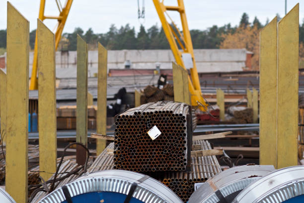 istock Metal profile pipe of round section in packs 1054047910