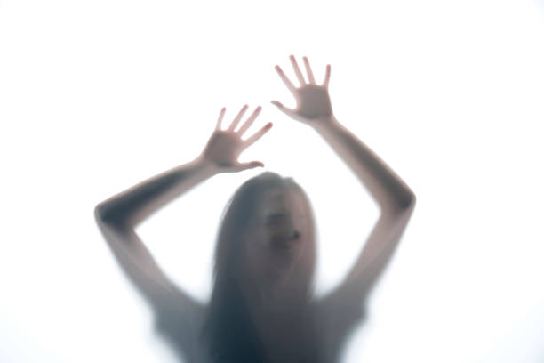 istock Person shadows on Frosted glass 1054061610
