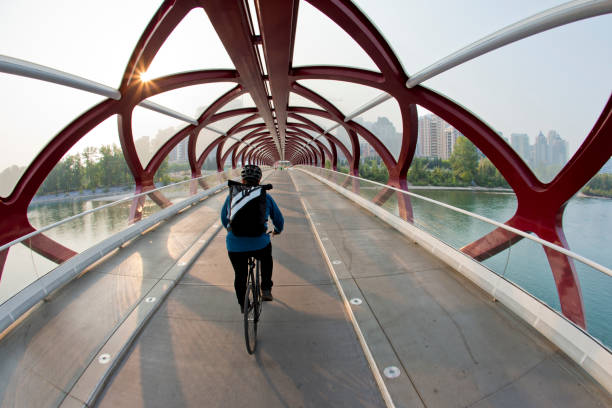 도시 자전거 메신저 - urban scene red diminishing perspective bicycle 뉴스 사진 이미지