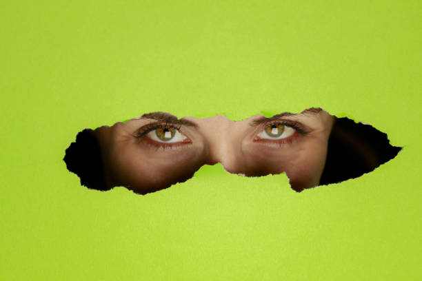 istock Girl watches through a hole in cardboard 1054077184