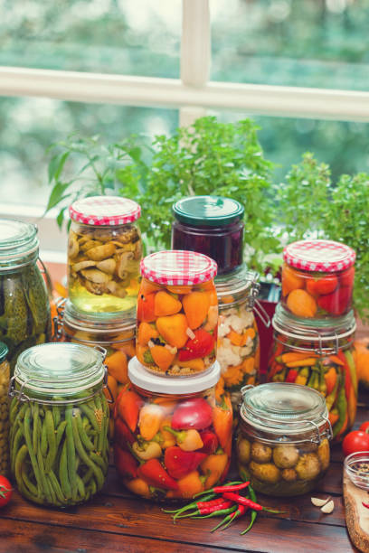 istock Pickled Organic Vegetables in Jars 1054081884