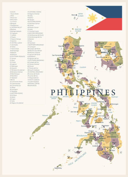 21 - philippinen - vintage isoliert 10 - manila philippines map philippines flag stock-grafiken, -clipart, -cartoons und -symbole