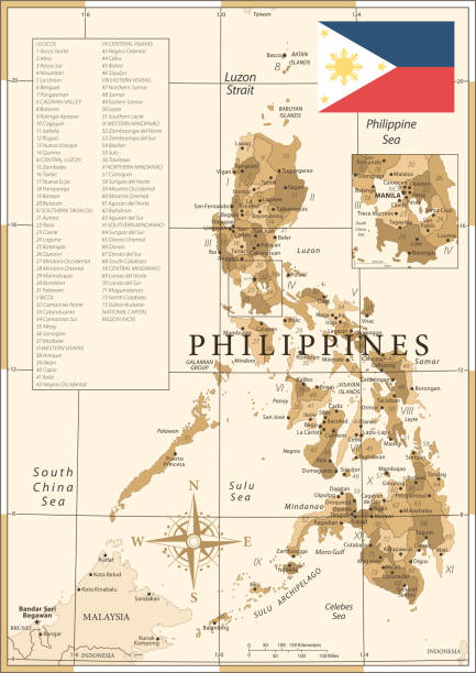 25 - philippinen - vintage golden 10 - philippines map manila philippines flag stock-grafiken, -clipart, -cartoons und -symbole