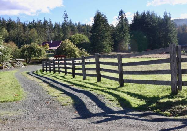 istock Driveway Fence And Its Shadow 1054083878