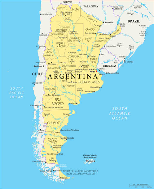 ilustrações de stock, clip art, desenhos animados e ícones de map of argentina - vector - argentina map chile cartography