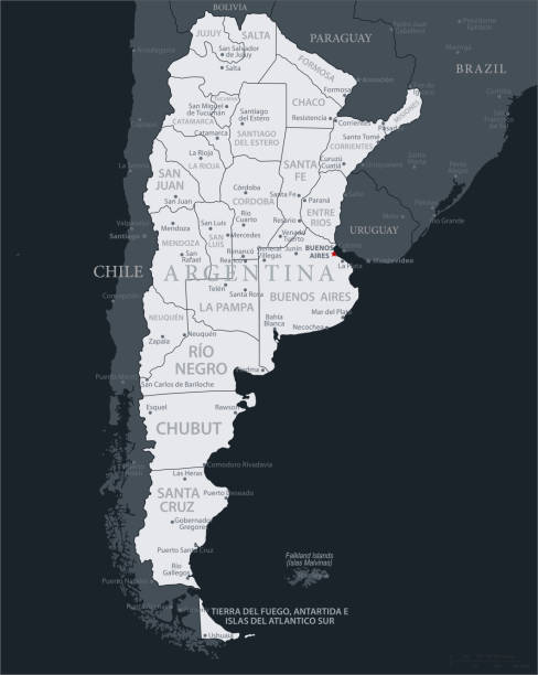 19 - Argentina - Black Gray 10 Map of Argentina - Vector illustration cordoba argentina stock illustrations