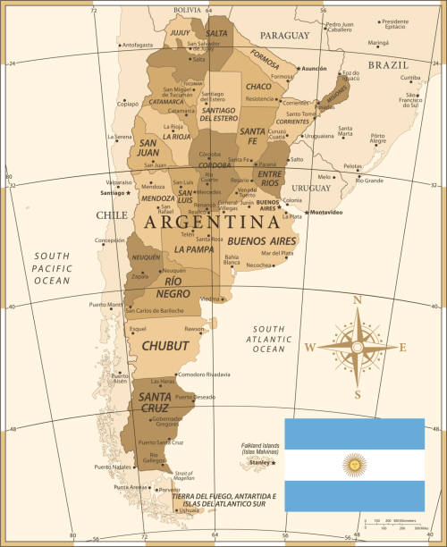 25 -Argentina - Vintage Golden 10 Map of Argentina - Vintage Vector illustration cordoba argentina stock illustrations