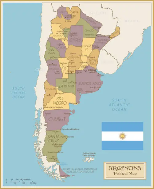 Vector illustration of Map of Argentina - Vintage Vector