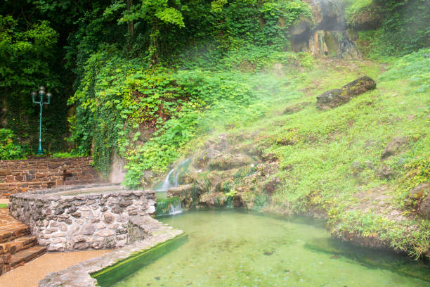 pequeñas cascadas y estanque en el parque nacional hot springs - hot spring fotografías e imágenes de stock