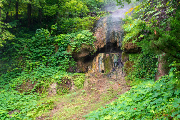 Steam over rocks in Hot Springs National Park, Hot Springs, Arkansas, USA