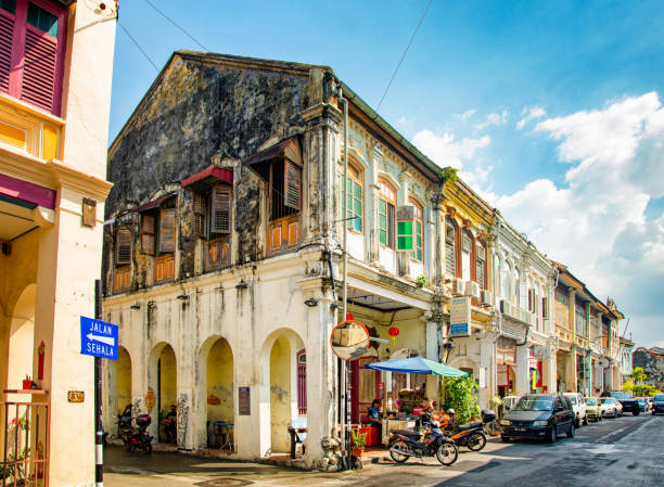 Penang Love lane street scene in George town's historic district stock photo