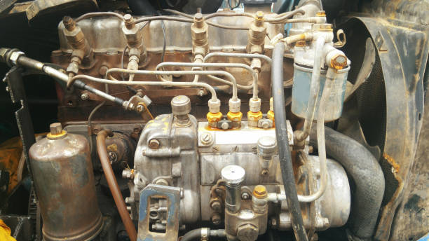 istock Engine details. Diesel engine. engine of the old model of agricultural tractor 1054113578