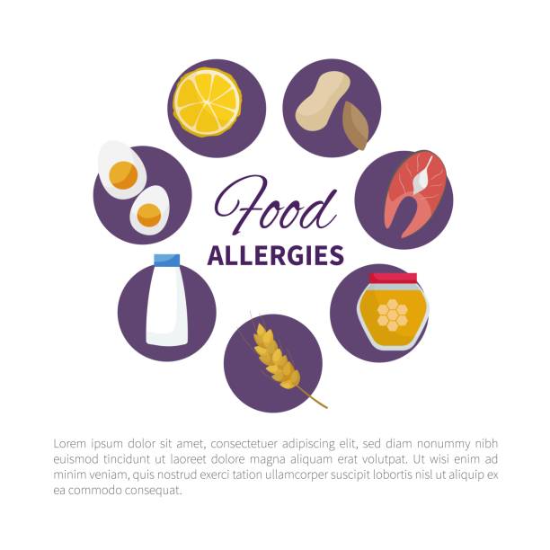 illustrations, cliparts, dessins animés et icônes de allergies alimentaires. - allergy food peanut pollen
