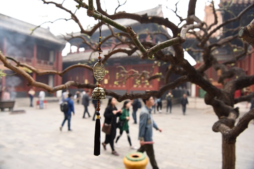 BEIJING, CHINA - APRIL 4: A buddhist charm is seen hanging in a tree at the Lama Temple during the 'Tomb Sweeping Festival' on April 4, 2017 in Beijing, China (Ian Hitchcock/Getty Images)