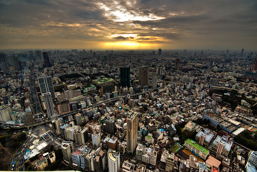 Tokyo aerial sunset view from Tokyo tower