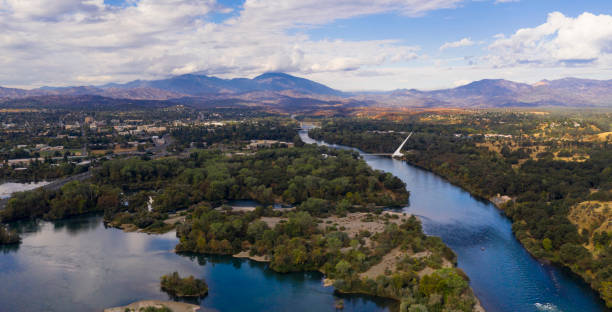 Aerial View Sacramento River Redding California Bully Choop Mountain stock photo